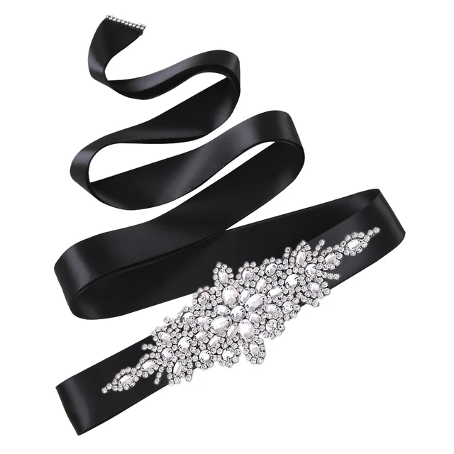 TOPQUEEN S01 Rhinestone Women's Belt Bride Belts Bridal Sashes Wedding Accessories Belts For Evening Party Prom Gown Dress black ribbon