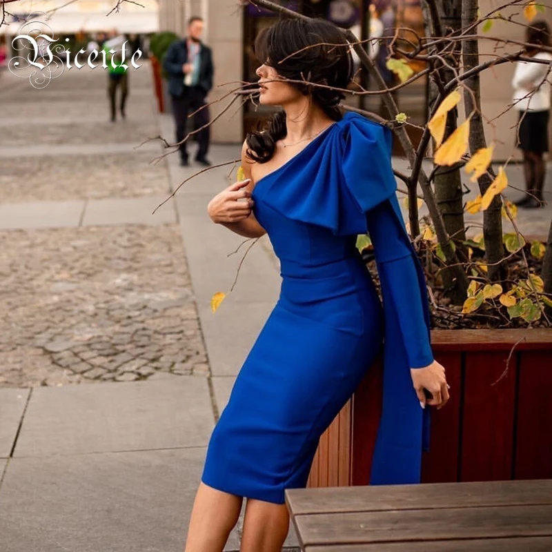 VC Free Shipping Women Dress Sexy One Shoulder Long Sleeves Bodycon Bow Design Celebrity Party Bandage Vestidos | Женская одежда