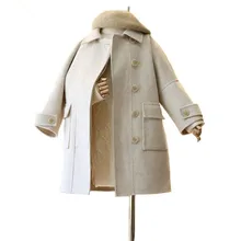 Модное двубортное шерстяное пальто для маленьких девочек Высококачественная зимняя однобортная верхняя одежда, детская праздничная одежда, одежда для девочек от 2 до 8 лет