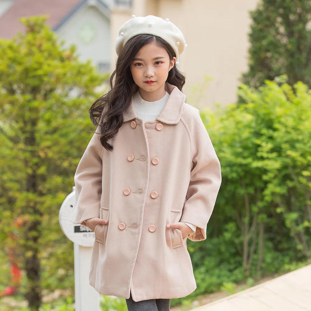 

Girls Woolen Jacket Autumn Double Breasted New Style 2019 Korean-style Childrenswear Trench Coat Thick Hot Selling
