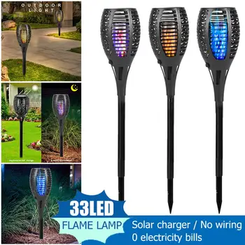 

33 LED Solar Flame Lights Outdoor Flickering Flame Torches Lamp IP65 Waterproof Solar Bollard Light Led Solar Stick Lights