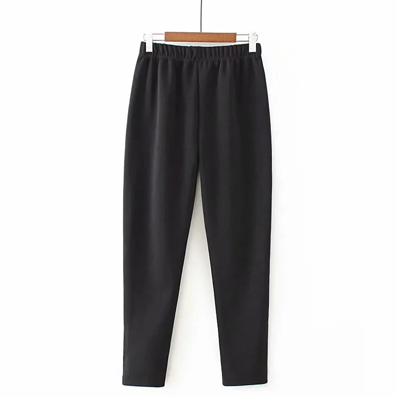 Women Winter Thick Fleece Warm Pants Elastic Waist Sports Casual Pants Large Size XXXL-5XL Solid Trouser