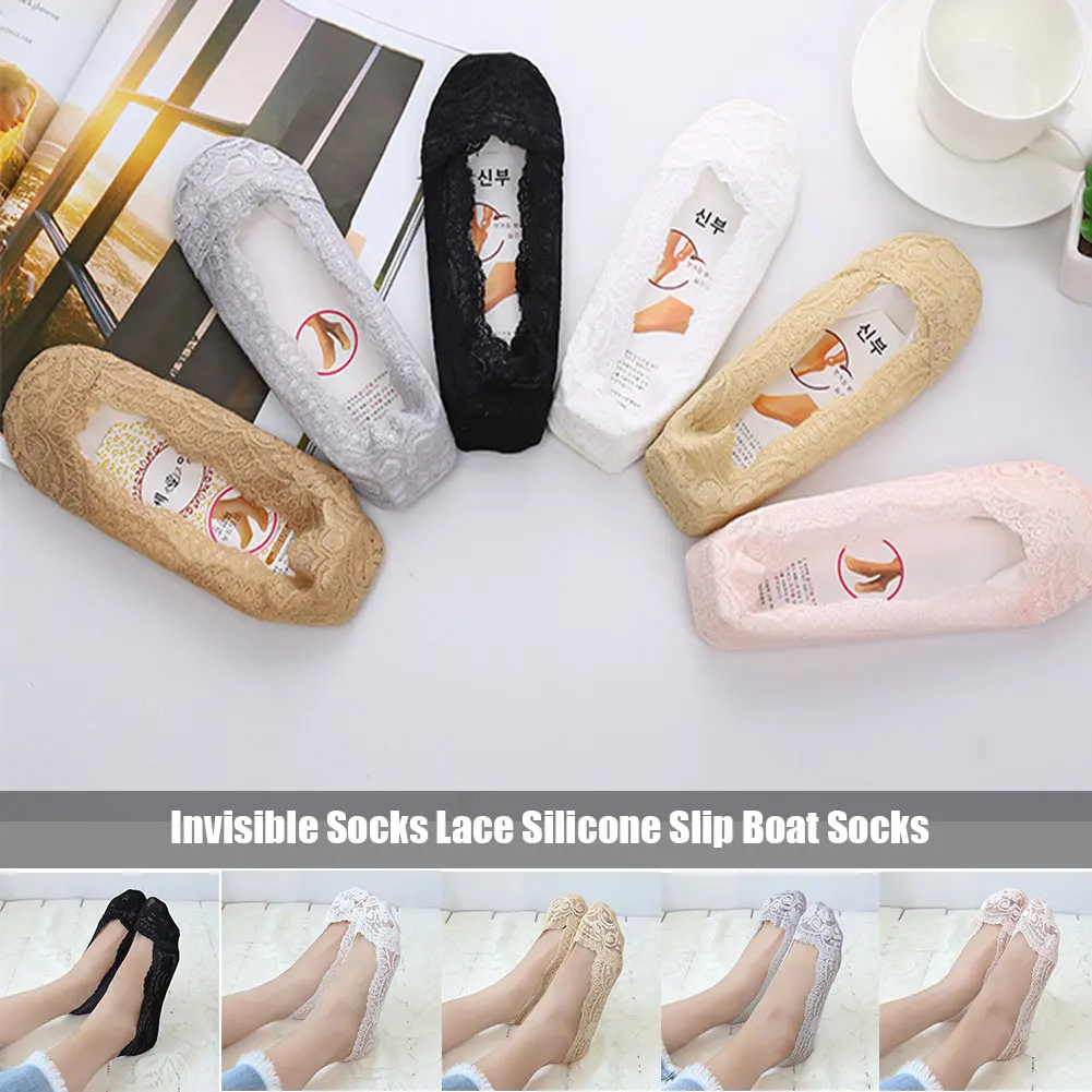 

Women Ladies Shoe Liners Invisible Thin Lace Flower Short Sock Antiskid Sole Non-slip Invisible Ankle Socks K2