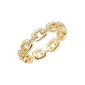 

SLJELY Fashion Real 925 Sterling Silver Yellow Gold Color Link Chain Finger Ring Micro Zirconis Women Fine Party Brand Jewelry
