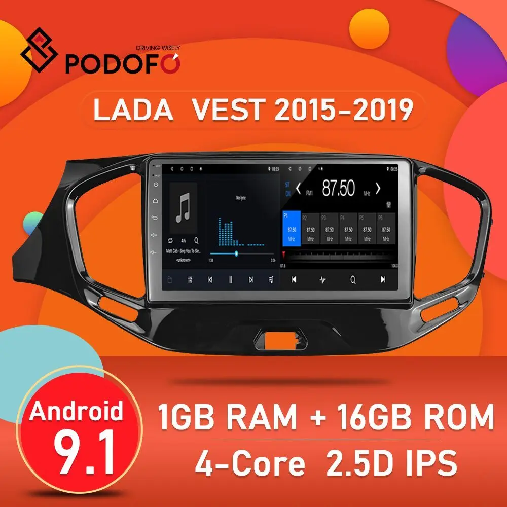 Podofo для LADA Vesta Cross Sport 2015 2019 автомобильный Радио мультимедийный видео плеер навигация GPS Android 9 1 No 2din 2 din 2.5D +