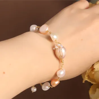 

DI-189 Korean new design fashion jewelry high-end hand-woven special-shaped freshwater pearl bracelet elegant female bracelet