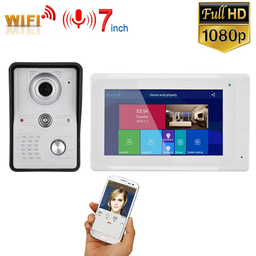 7 inch Wireless WIFI Video Door Phone Doorbell Intercom Entry System with Wired HD 1080P Wired Camera Night Vision,Support Remot