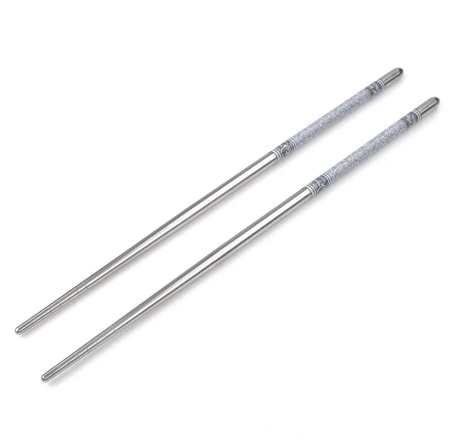 1 Pair Luxury Reusable Chopsticks Stainless Steel Chop Sticks Chinese White Vine 