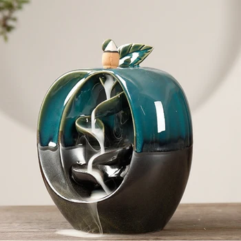 

Handicraft Incense Holder Apple Pear Shaped Backflow Incense Burner Waterfall Censer Holder Home Decor with 20pcs Incense Cones