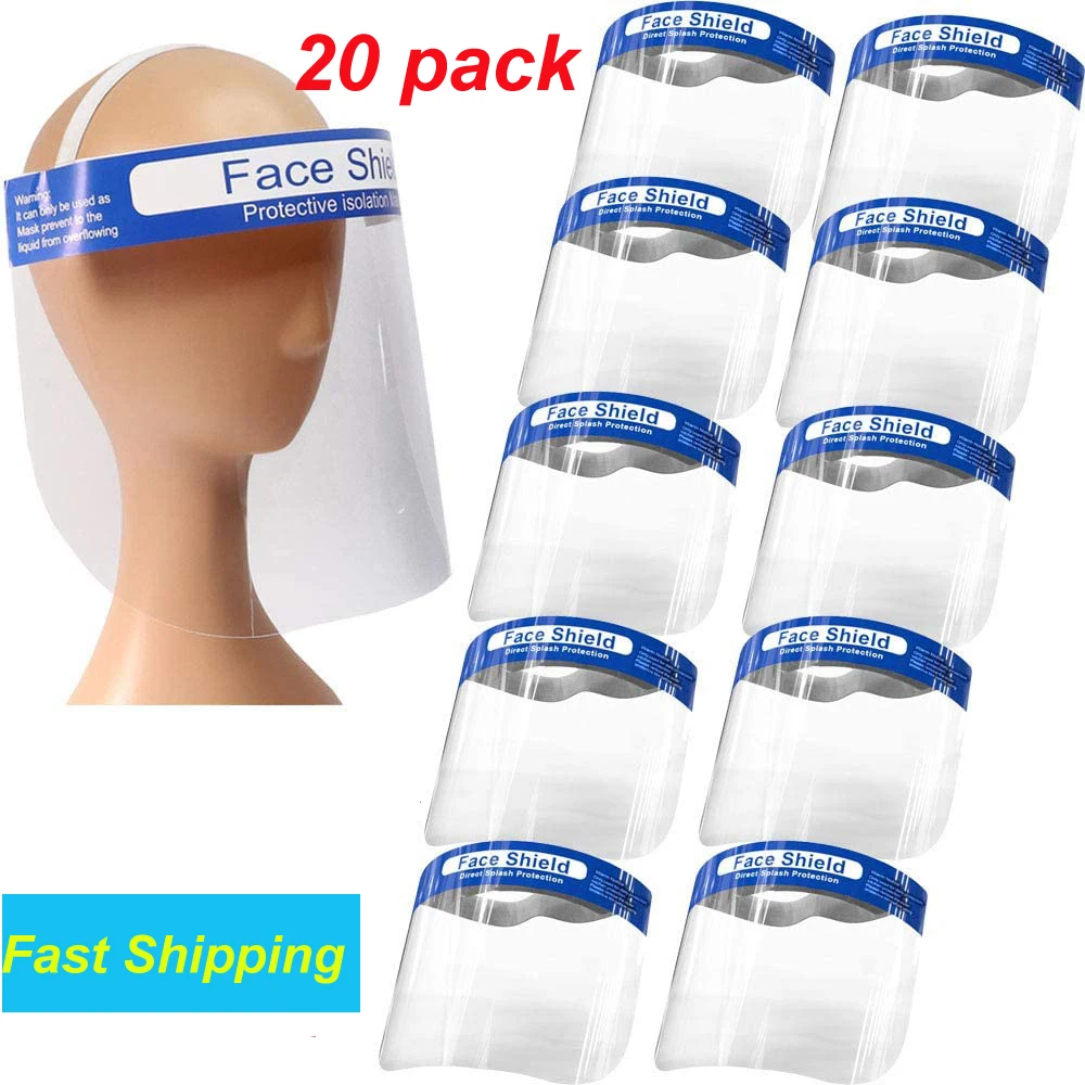 

20pcs Safety Face Shield Transparent Full Face Mask Adjustable Anti-Fog Dental Full Face Shield Protective Clear Visor Mask