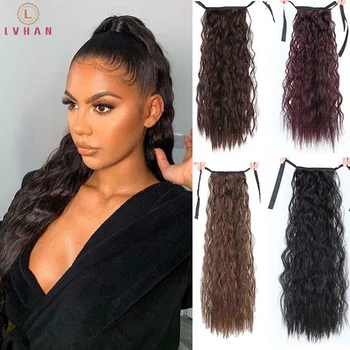 

WEILAI Corn Wavy Pony Tail hairpiece extensions Synthetic Wrap on Clip ponytails Ombre black Blonde false Hair Long Ponytail wig