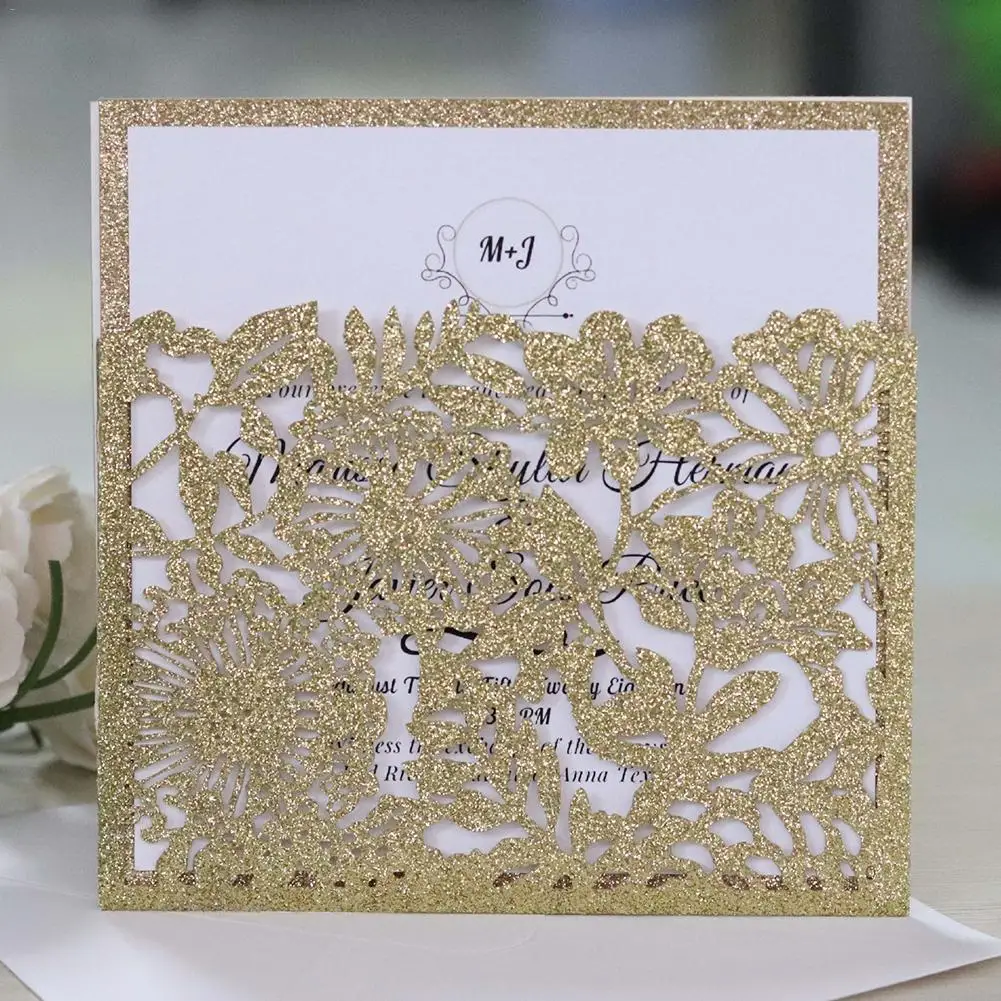  10PCs European Style Bag - Style Invitations Infrared Hollow Invitations Powdered Glitter Invitatio - 4.00033E+12