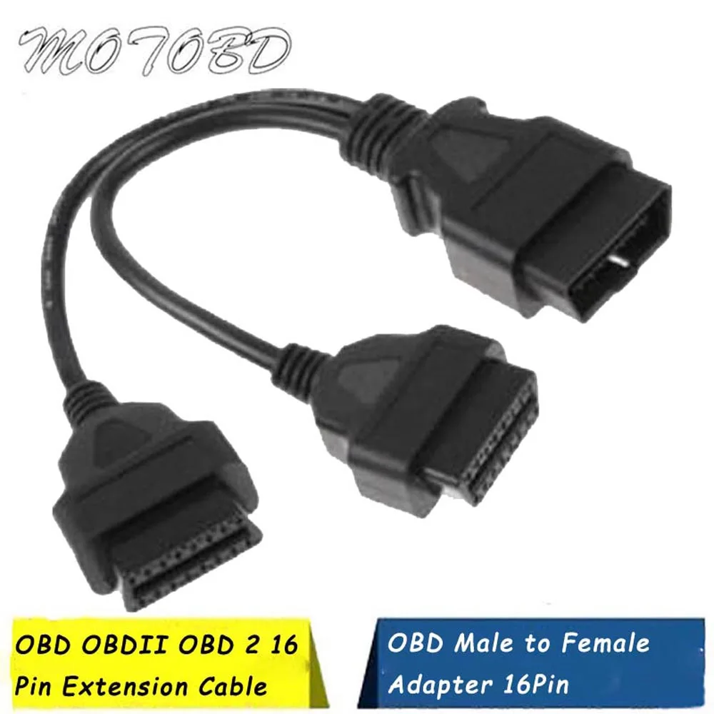 Плоский + тонкий круглый провод OBDII OBD 2 OBD2 16 Pin ELM327 штекер-двойной гнездо Y-образный