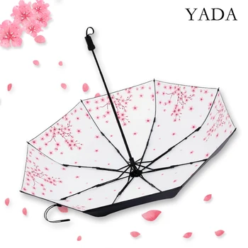 

YADA 2020 INS New Flower Leaves Pattern 3-Folding Umbrella Rain UV Fold Umbrella For Women Man Windproof Umbrellas YS200172