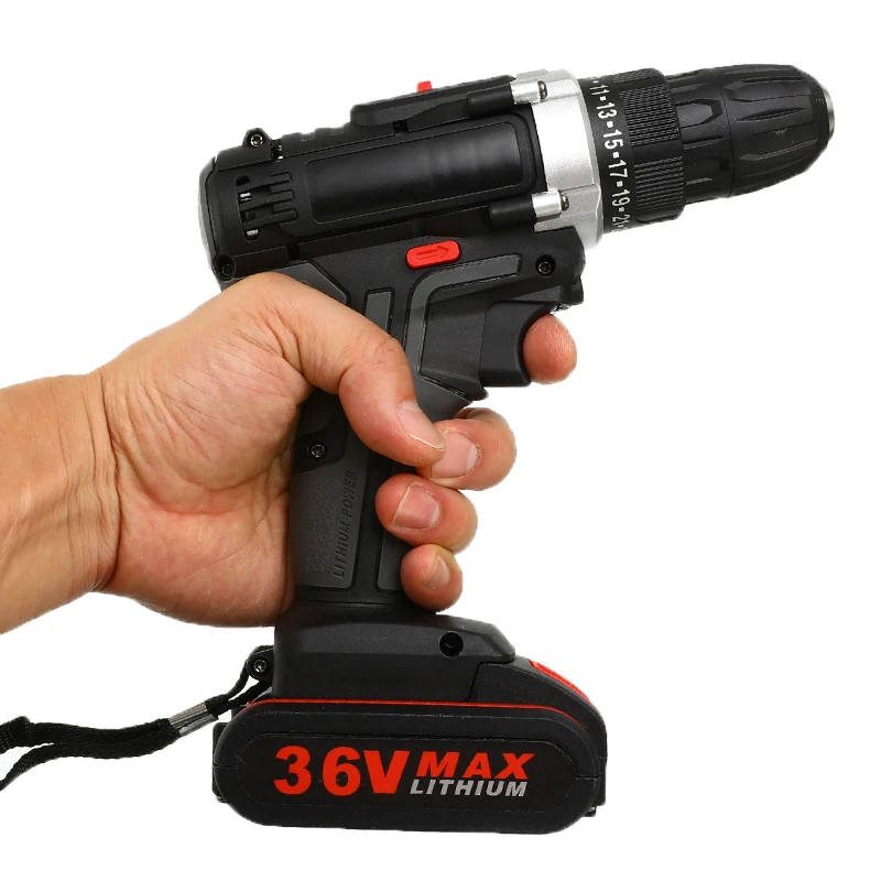 Cordless Electric Drill 25-Speed Torque Adjustment Rechargeable Battery 36V 5000mAh Double Speed LED Screwdriver