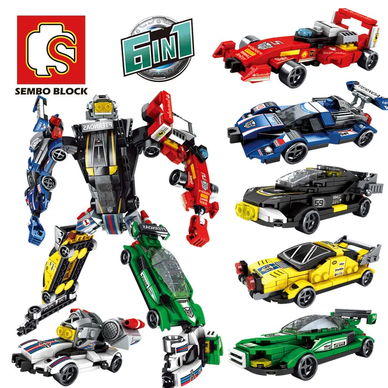 

SEMBO 6in1 Racing Car Transformers Robot Building Blocks Police Engineering Truck Technic Vehicle Model Toys Bricks Boys Gifts