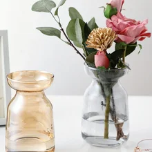 Скандинавская стеклянная ваза Янтарная/серая с широким горлышком гидропонная ваза для растений настольные украшения для дома Рождественское украшение