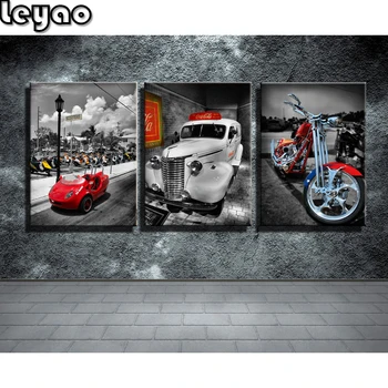 

5D Diamond Painting square 3 pieces Cool Cars and Motorcycle Full Drill Diamond Embroidery New Arrival Home Decor Sale Triptych