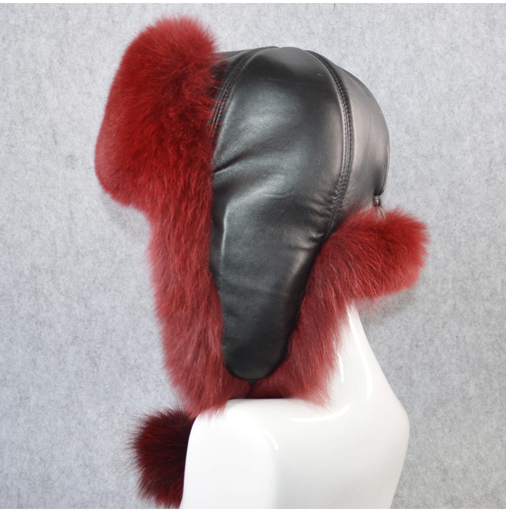 Натуральный Лисий мех шапки-бомберы зимние теплые женские пушистые шапки-ушанки из меха лисы Роскошные качественные женские шапки из натуральной кожи