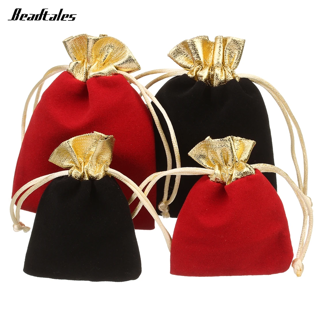 Beadtales 10pcs/lot 7x9cm 9x12cm Gold Color Black Red Velvet Fabric Drawstring Pouches Bags for Jewelry Christmas Gifts Package 10pcs lot 5x7cm 7x9cm 9x12cm velvet bag drawstring pouch   red calabash jewelry packing bags wedding christmas gift bag