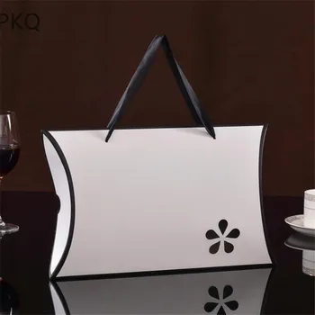 

20pcs Black/White /Orange/Red Paper Packaging Gift Bag Scarf Box Large Bonbonniere Storage Pillow Box with Handle 32*20*5.5CM