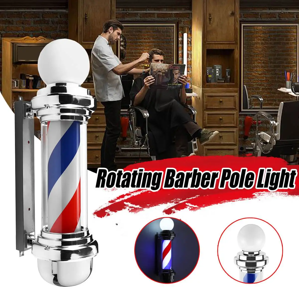 68x19x24cm Barber Pole Led Light Hair Salon light Rotating light lamp with Bulb Marker lamp LED Downlights 220V EU/110V US Plug