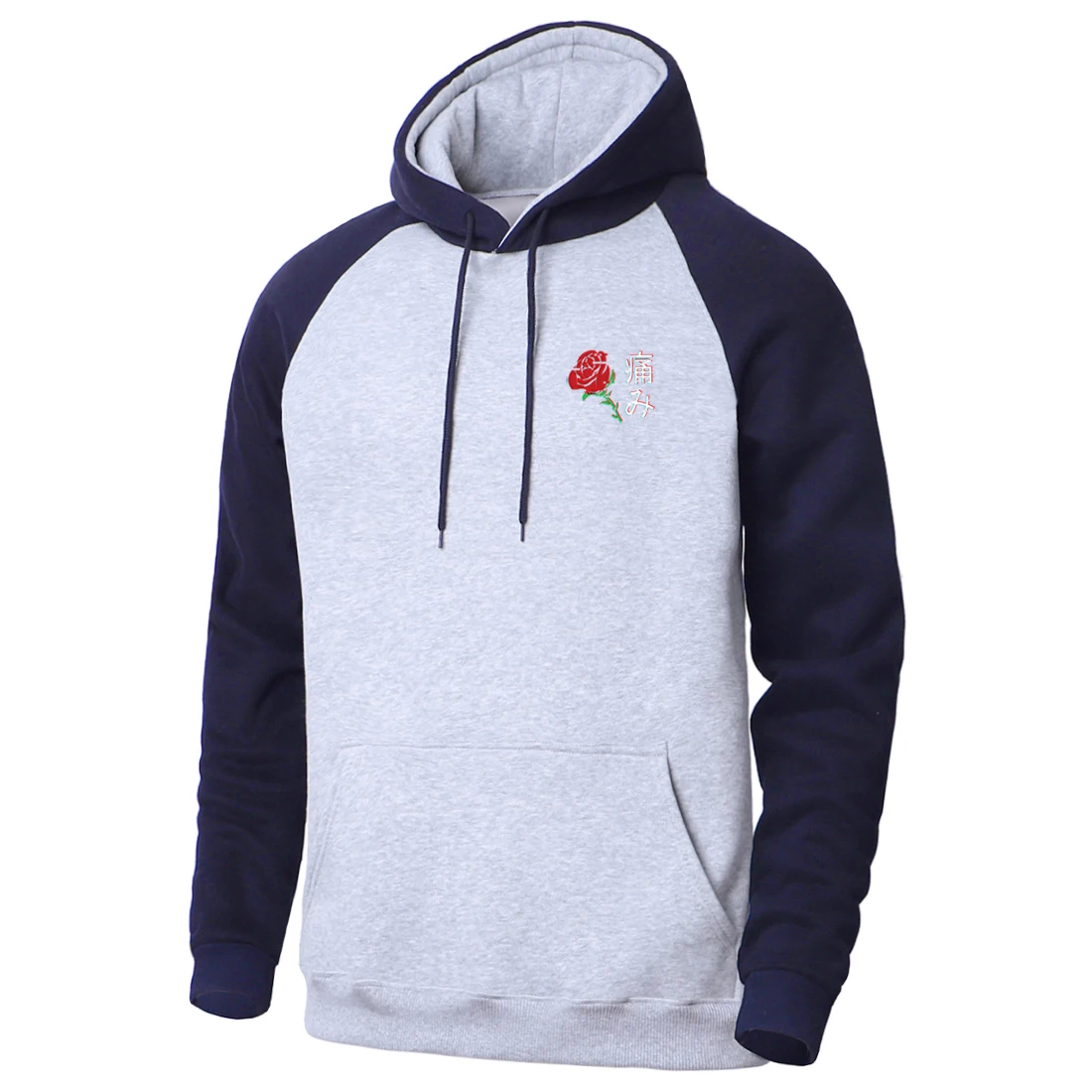 

Mens Japanese Aesthetic Rose Simple Printing Raglan Hooded 2020 Fashion Leisure Pullovers Long SLeeve Spring Clothing Fall Homme