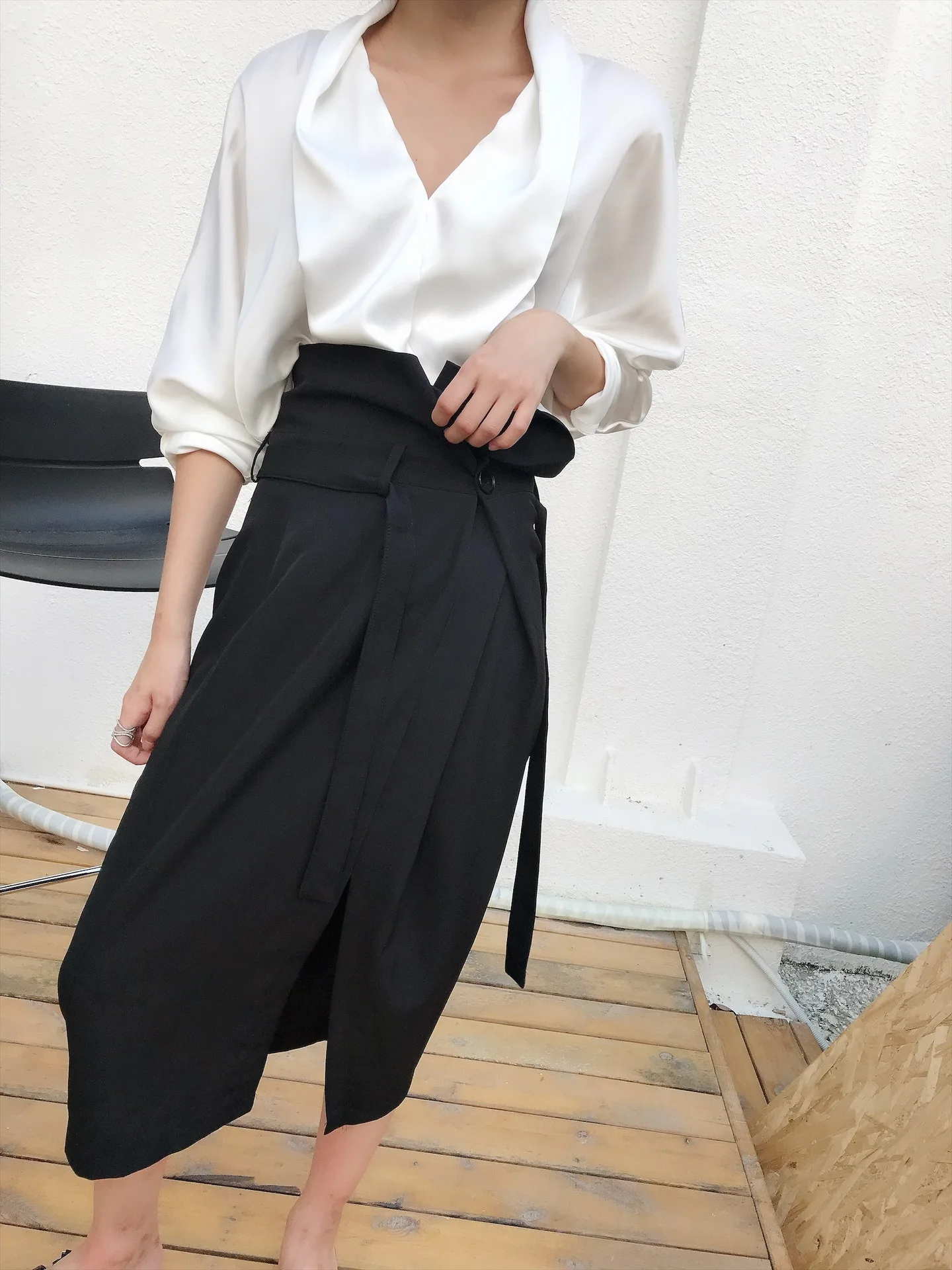 SHENGPALAE Faldas Mujer Moda, новинка, модная Осенняя юбка, женская Свободная Повседневная однотонная уличная юбка с пуговицами и шнуровкой, A286