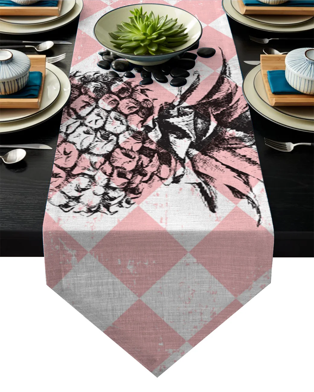 Modern Table Runners Pineapple Rhombic Combination Pink Sketch High