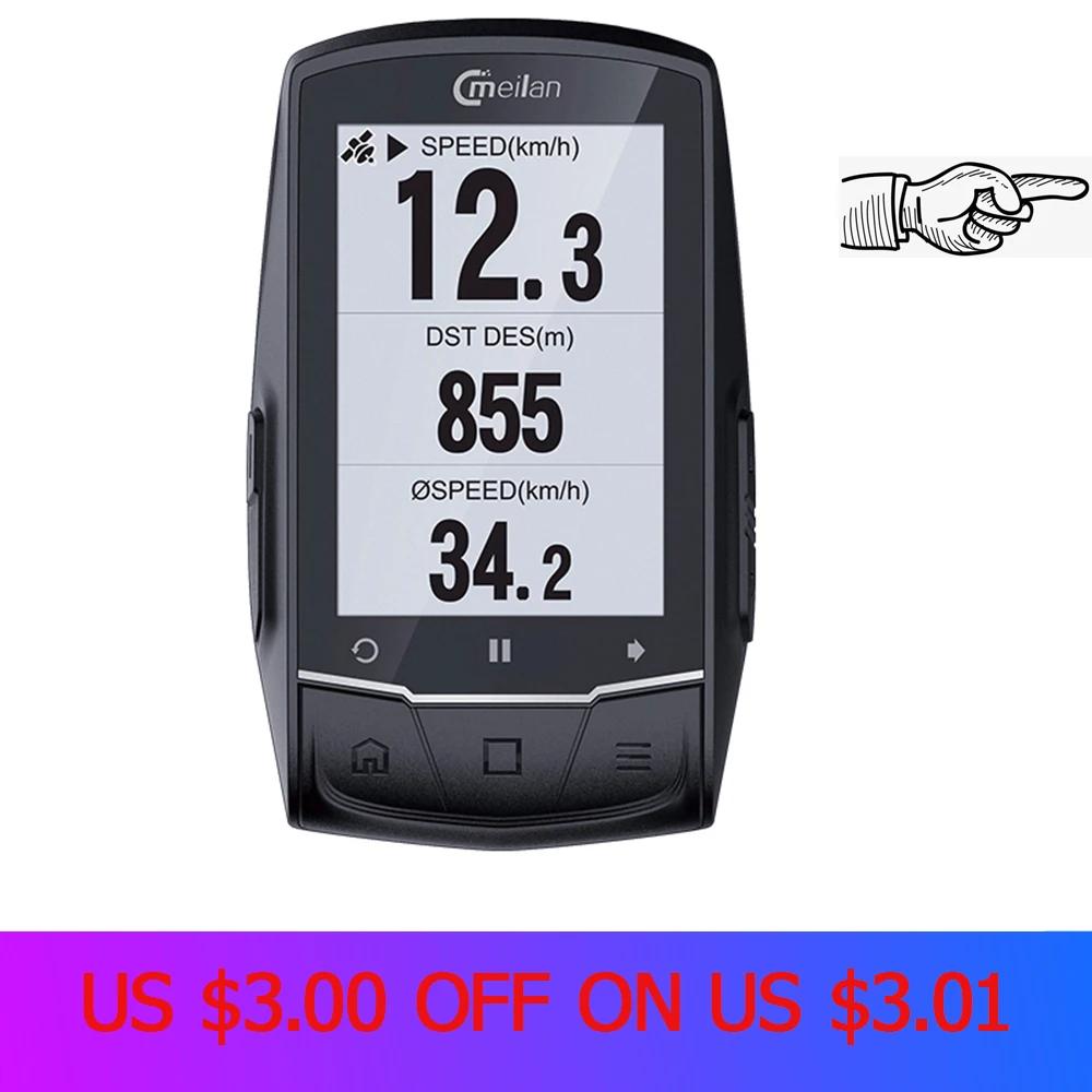 

MEILAN M1 GPS Navigation Bike Computer Peedometer Candence Heart Rate 2.6" BLE4.0 Cycle Computer
