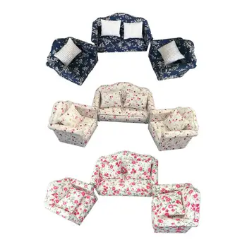 

3pcs/set 1:12 Scale Dollhouse Miniature Floral Sofa Couch Armchair Living Room