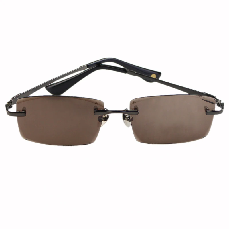 Vazrobe Glass Sunglasses Men Brown Rimless Sun Glasses for Man Outdoor Driving Fishing Cystal Stone Lens Heavy Eyewear UV400