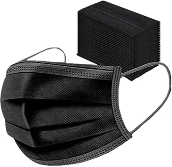 

One Time 40/50PCS Non-woven Face Mask Fashion Adult 3 Layer Ear Loop Mask Solid Black Cover Mouth Mask With Design Mascaras
