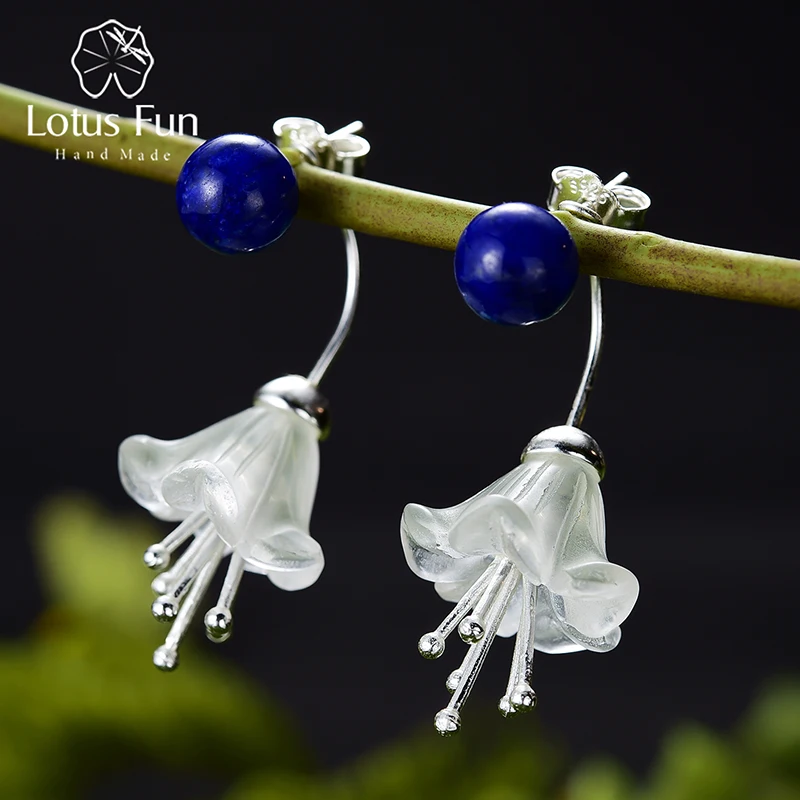 Lotus Fun Real 925 Sterling Silver Earrings Natural Crystal Handmade Fine Jewelry Fresh Flower Drop Earrings for Women Brincos