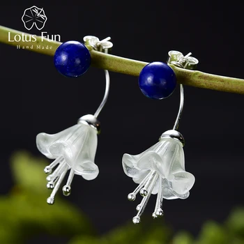 Lotus Fun Real 925 Sterling Silver Earrings Natural Crystal Handmade Fine Jewelry Fresh Flower Drop Earrings for Women Brincos