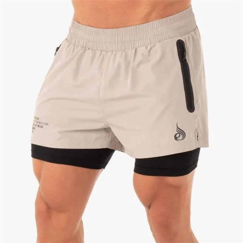 

2023 Men's Casual Summer 2 in 1 Shorts Zip pocket Male Fitness Bodybuilding Workout Man Fashion Short Bottoms