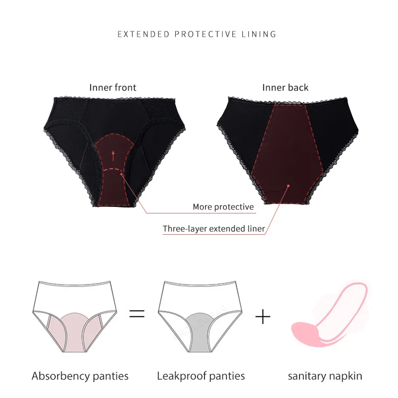 Bamboo Fiber Cotton Menstrual Period Panties 4-Layer Plus Large