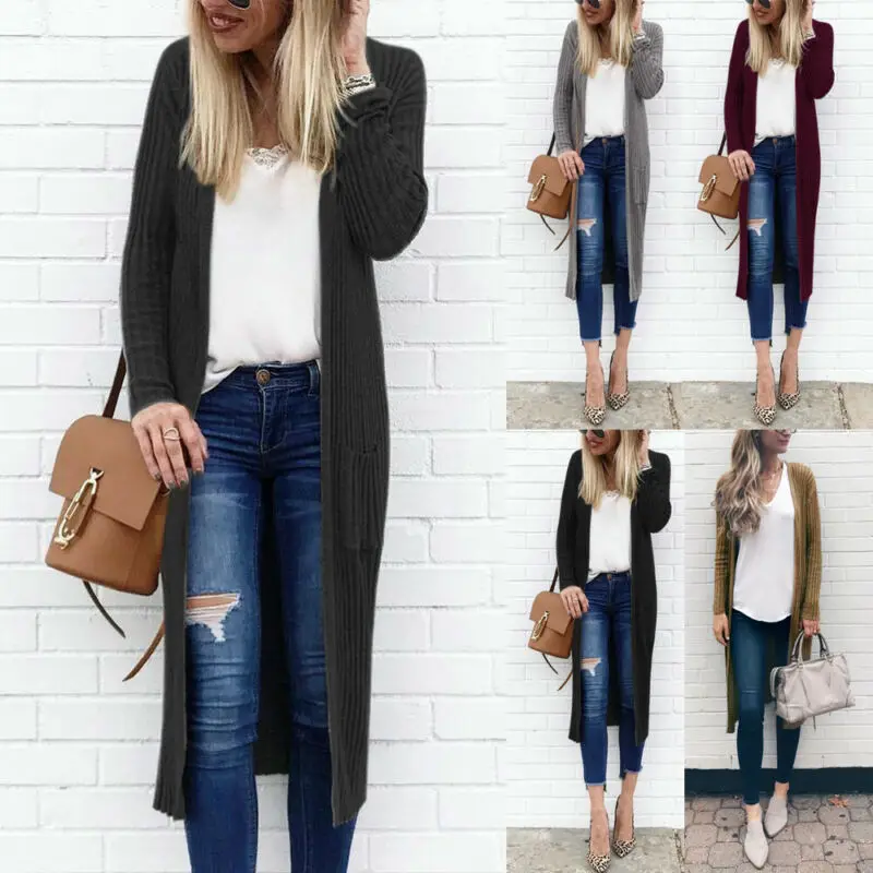 

2019 Newest Hot Women Long Sleeve Pocket Cardigans Sweater Chunky Knitt Long Oversize Jumper Ladies Autumn Winter Warm Out Wear