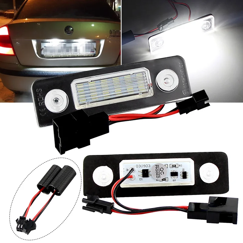 

2X White Canbus Error Free LED License Number Plate Light for Skoda Octavia MKII 1Z A5 09-13 Roomster 5J 06-10 Rear Tag Lamps