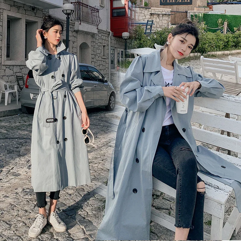 

Mid-length Backswing Slit Trench Coat Women's 2019 Autumn New Style Elegant Waist Hugging Hong Kong Flavor Double Breasted Korea