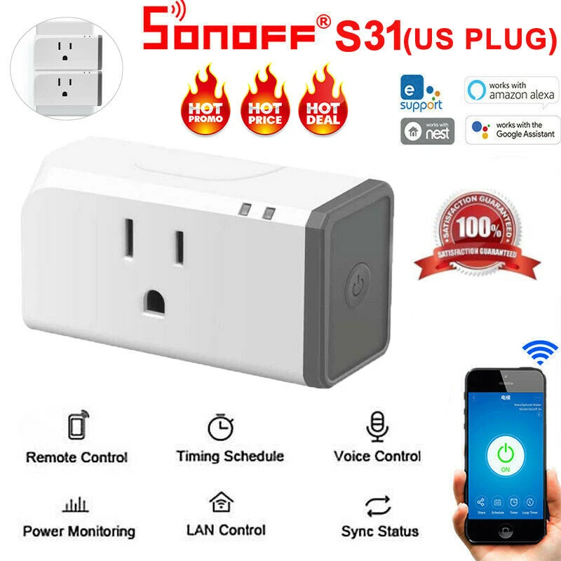 Хит Sonoff S31 WiFi синхронизация питания умная розетка пульт дистанционного управления для Google Home Alexa штепсельная розетка США