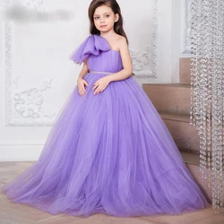 Beautiful A Line One Shoulder Lavender Birthday Dresses Girls Celebration Dresses Ball Gown Wedding Flower Girl Dress