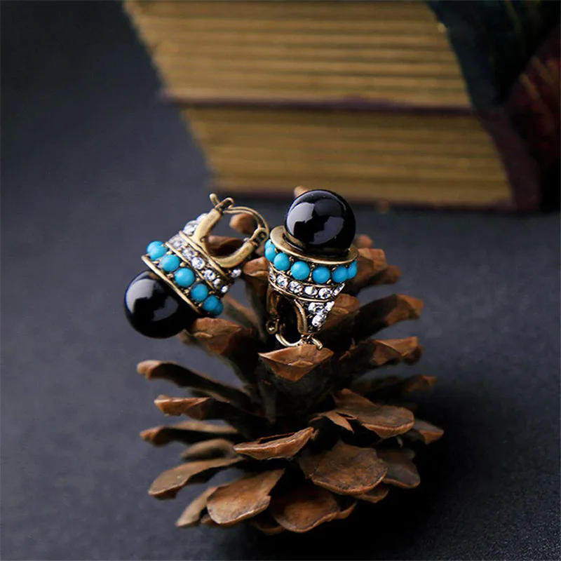 Винтаж Племенной синий бусины круг серьги Для женщин этническое Золотое заполнены, циркон, кристалл, изящные Серьги Brincos, можно носить с Z3P434