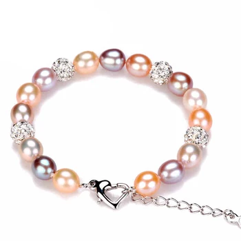 

Natural Freshwater Pearl Link Bracelet Women Exquisite Multicolor Pure Pearl Jwelry 925 Sterling Silver Fine Bracelet
