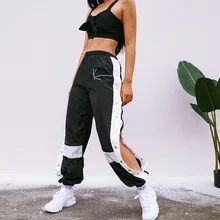 

HOUZHOU Black Joggers Women Pants Side Split Button Panelled Patchwork Sweatpants Harem Casual High Waist Trousers Streetwear