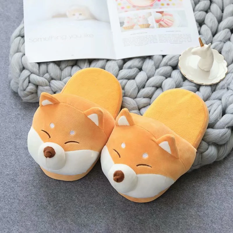 Dog Cute Animal Slipper For Women Girls Fashion Kawaii Fluffy Winter Warm Slippers Woman Cartoon House Slippers Funny Shoes