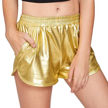 

Women's Metallic Shorts Shiny Pants Drawstring Shorts Outfit Elastic Waist Dance Shorts Short Gym Clothing