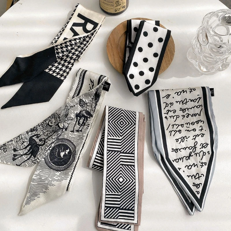 Lady Long Skinny Silk Scarf Hairband Neck Tie Design Print Luxury Brand Hair Hoop Accessories Cool Girl Scarves Summer 2021 |