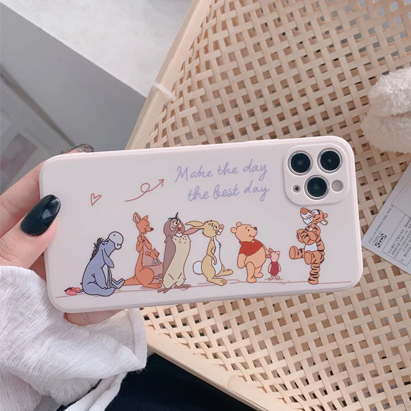 

iPhone 13 PromaxDISNEY Pooh Straight Edge All-inclusive Frosted Soft Case iPhone 11 12 13 Pro Max Mini 7 8 Plus XR XS Case Gift