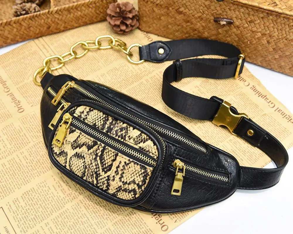 Высокое качество Женские поясные сумки змеиной кожи сумочки через плечо женский кошелек нагрудный ремень сумка Леопардовый конский волос - Цвет: Apricot-Serpentine